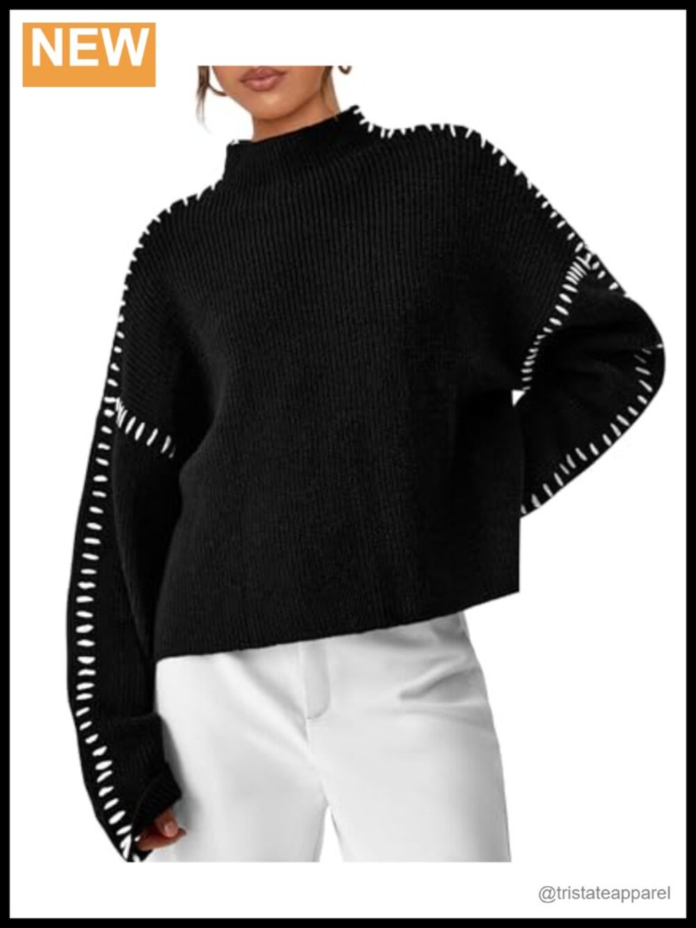 Chunky Knit Oversized Pullover Sweater Mock Neck Long Sleeve